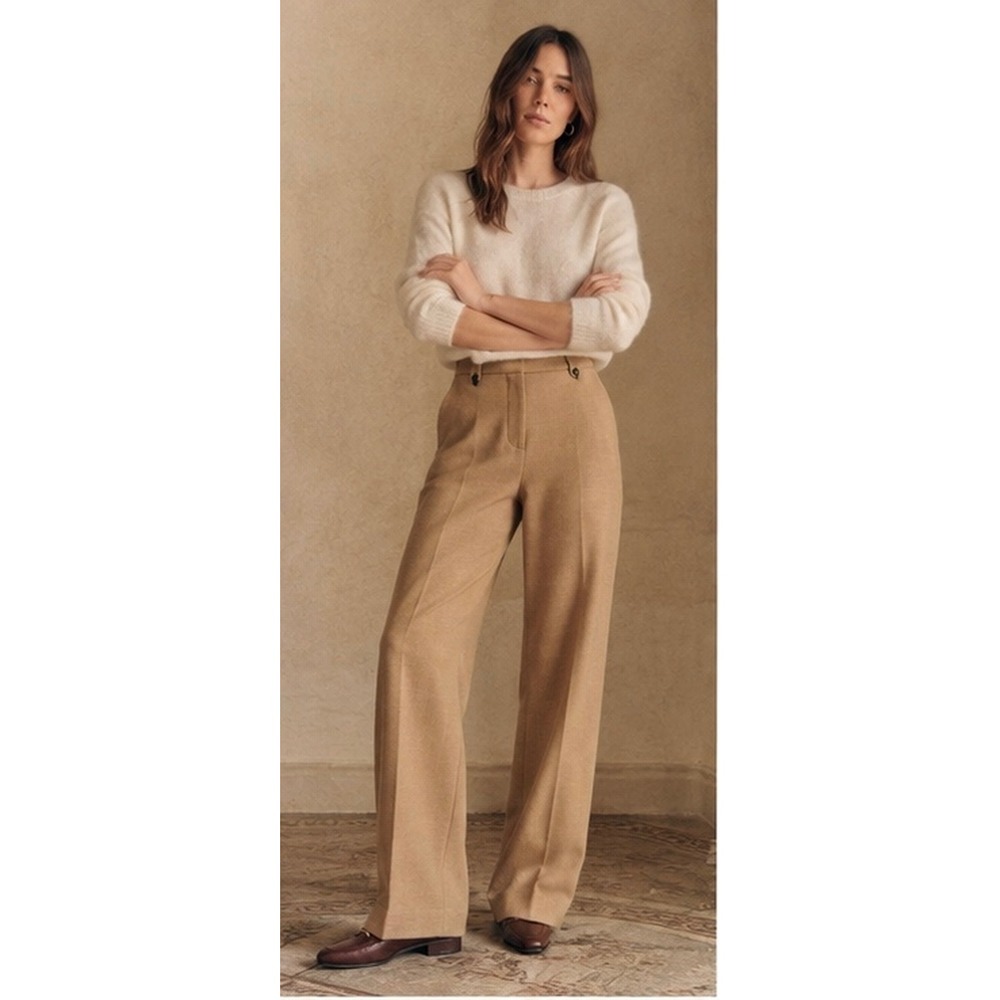 Sezane Franz Pantalone Trousers 10 Camel Brown High Waisted Wide Leg Pants NWT